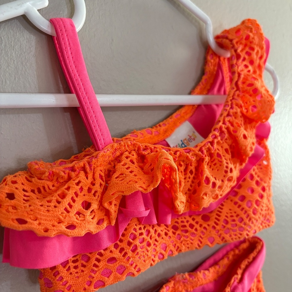 Kidgets Hot Pink & Neon Orange Crochet-Style Bikini Set – Girls Size 2T NWoT - Picture 5 of 15